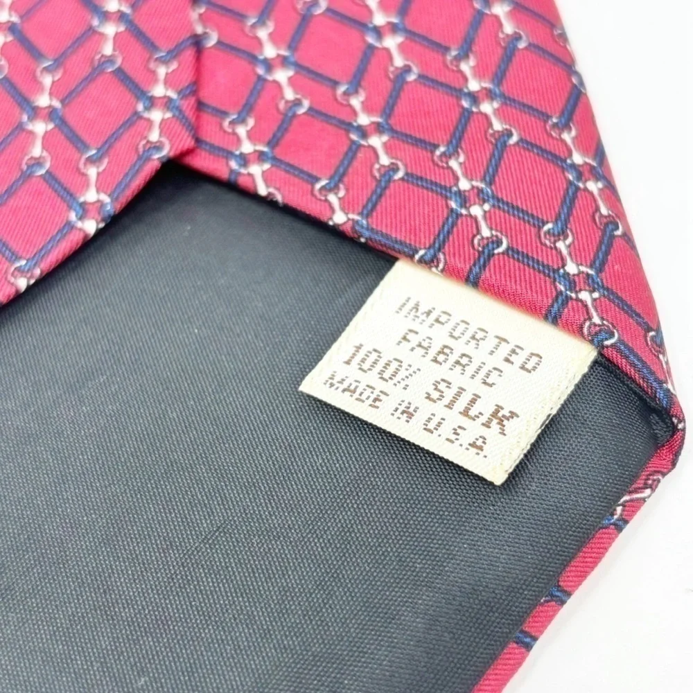 Vintage SAKS FIFTH AVENUE Men’s Red Blue Horse Bit Pattern 100% Silk Tie USA